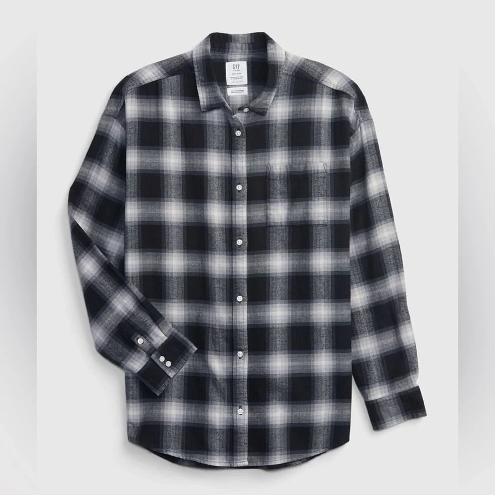 Gap Teen • Black White Plaid Flannel Button Down Shirt